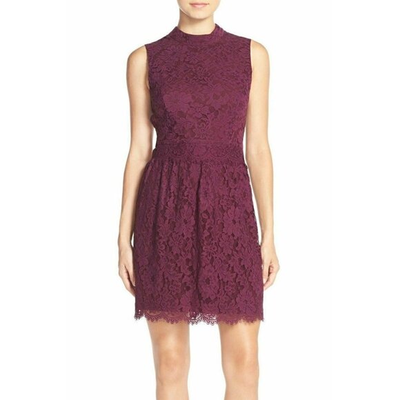 Charles Henry Dresses & Skirts - Charles Henry Burgundy Mock Neck Lace Dress XS Sleeveless Lined